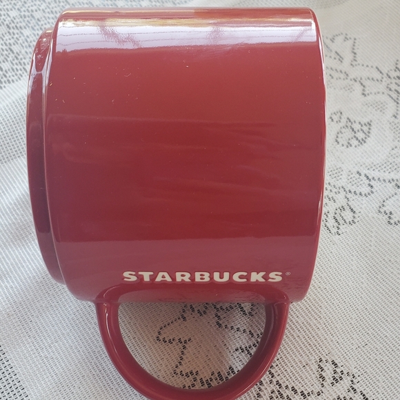 Starbucks 2012 Coffee Mug 14 oz Stackable Red Etch Embossed White Logo Large - Picture 7 of 7